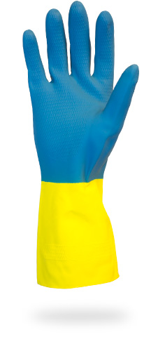 GRLY-(SIZE)-1SF Supply Source Safety Zone® 28-mil Blue Neoprene Over Yellow Flock Lined Latex Gloves

