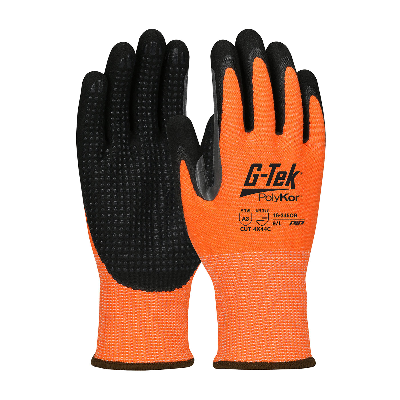 #16-345OR PIP® G-Tek® PolyKor™ Hi-Vis Double Dipped Micor Nitrile Coated Gloves 