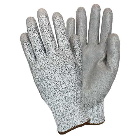 #GS13-SIZE-CYPU Safety Zone® Gray HPPE String Knit Cut Safety Gloves with Gray PU Palm Coating