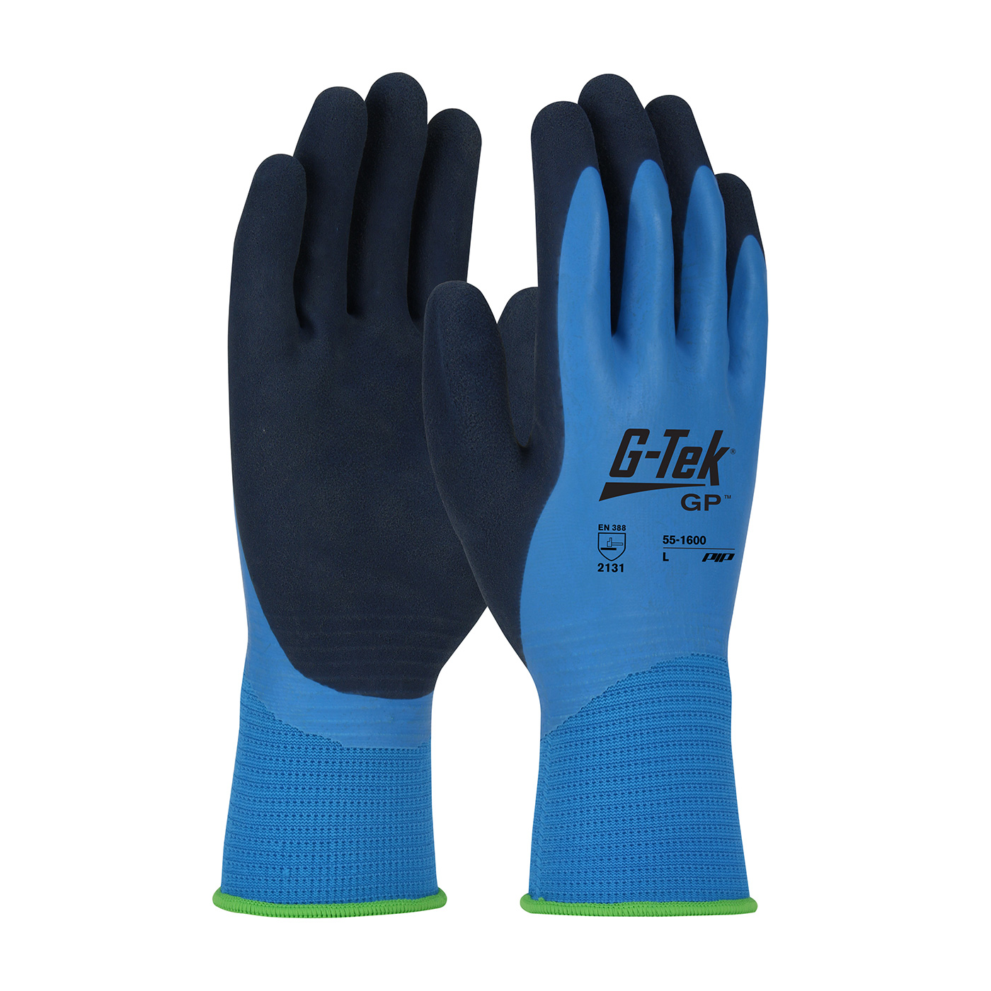 #55-1600 G-Tek® GP™  Waterproof Seamless Knit Nylon Glove with Double-Dipped Latex Coated MicroSurface Grip on Palm, Fingers & Knuckles 