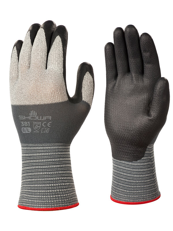 Showa® 381 foam nitrile coated 13-gauge seamless knit microfiber gloves