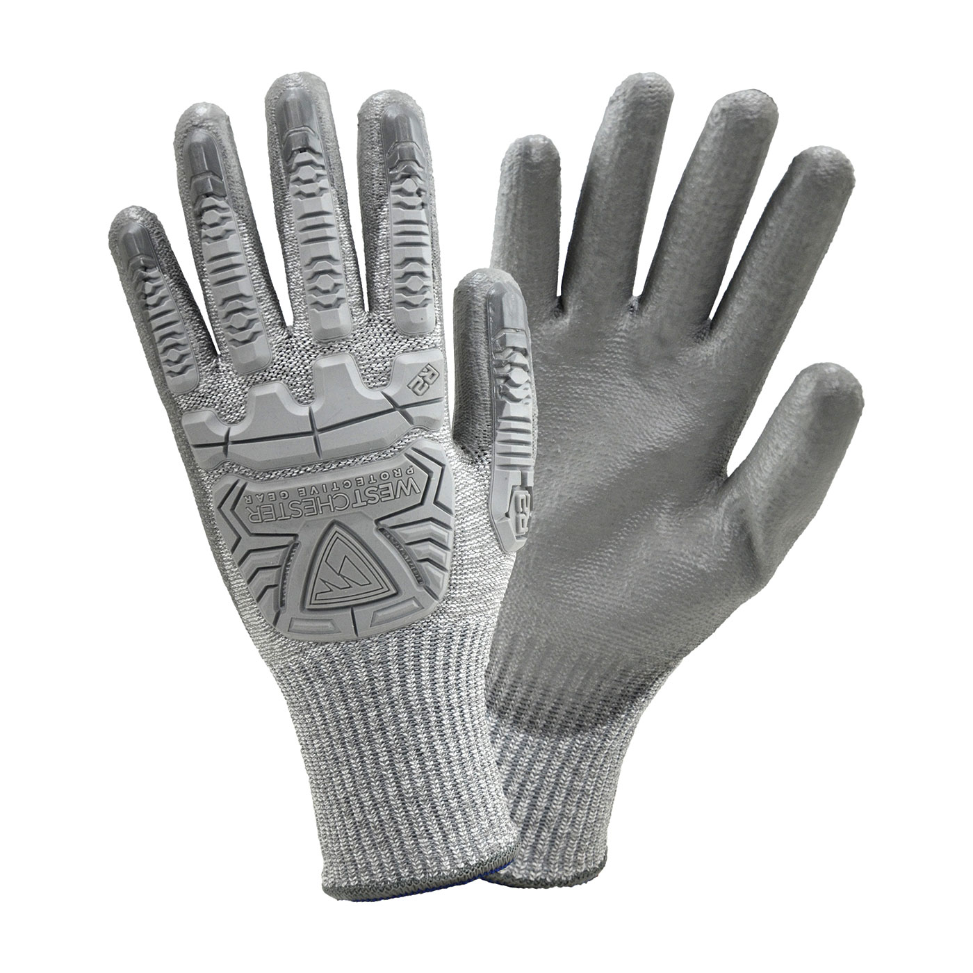 #710HGUB PIP® R2 Silver Fox Seamless Knit Glove with Impact Protection and PU Coated Palm Grip