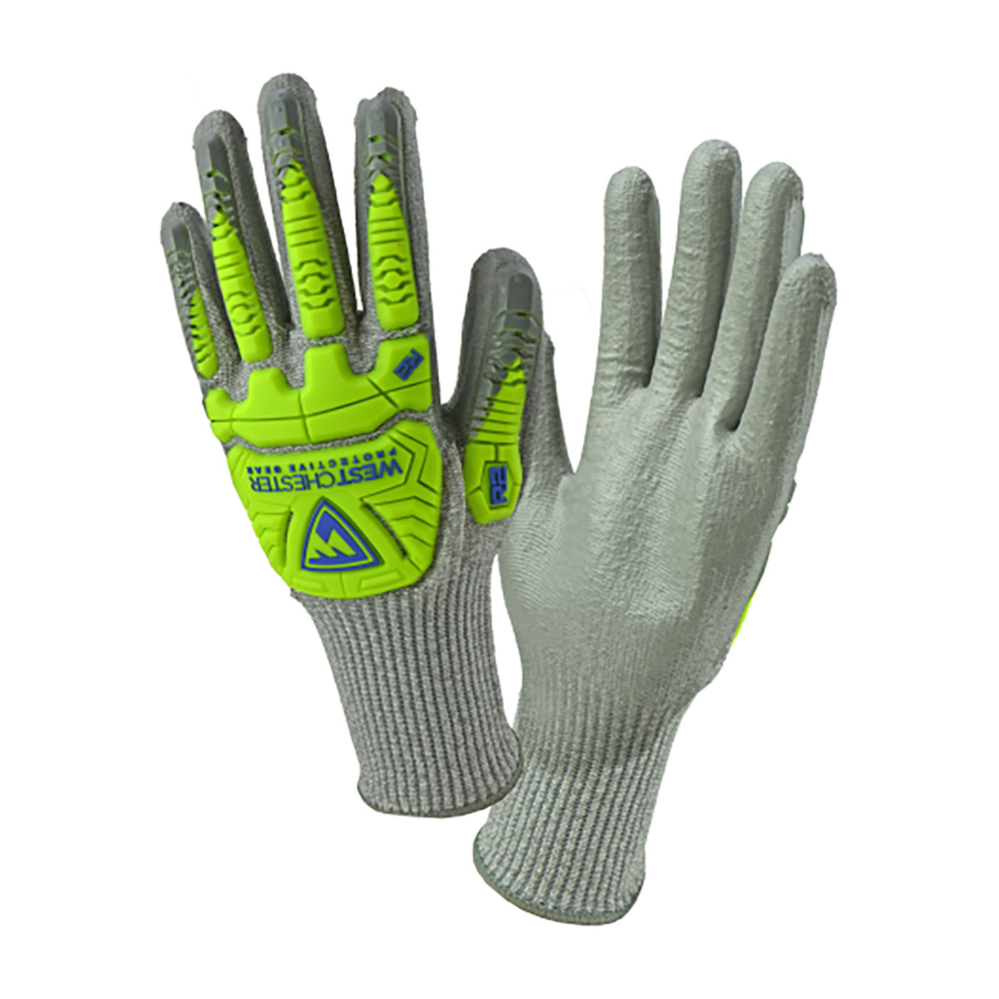 #710HGUBHVG PIP® R2 Silver Fox Seamless Knit Glove with Hi-Vis Impact Protection and PU Coated Palm Grip