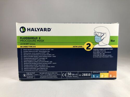 28810 Halyard® Fluidshield® ASTM Level 2 Pleated Procedure Masks w/ So-Soft Ear-Loops