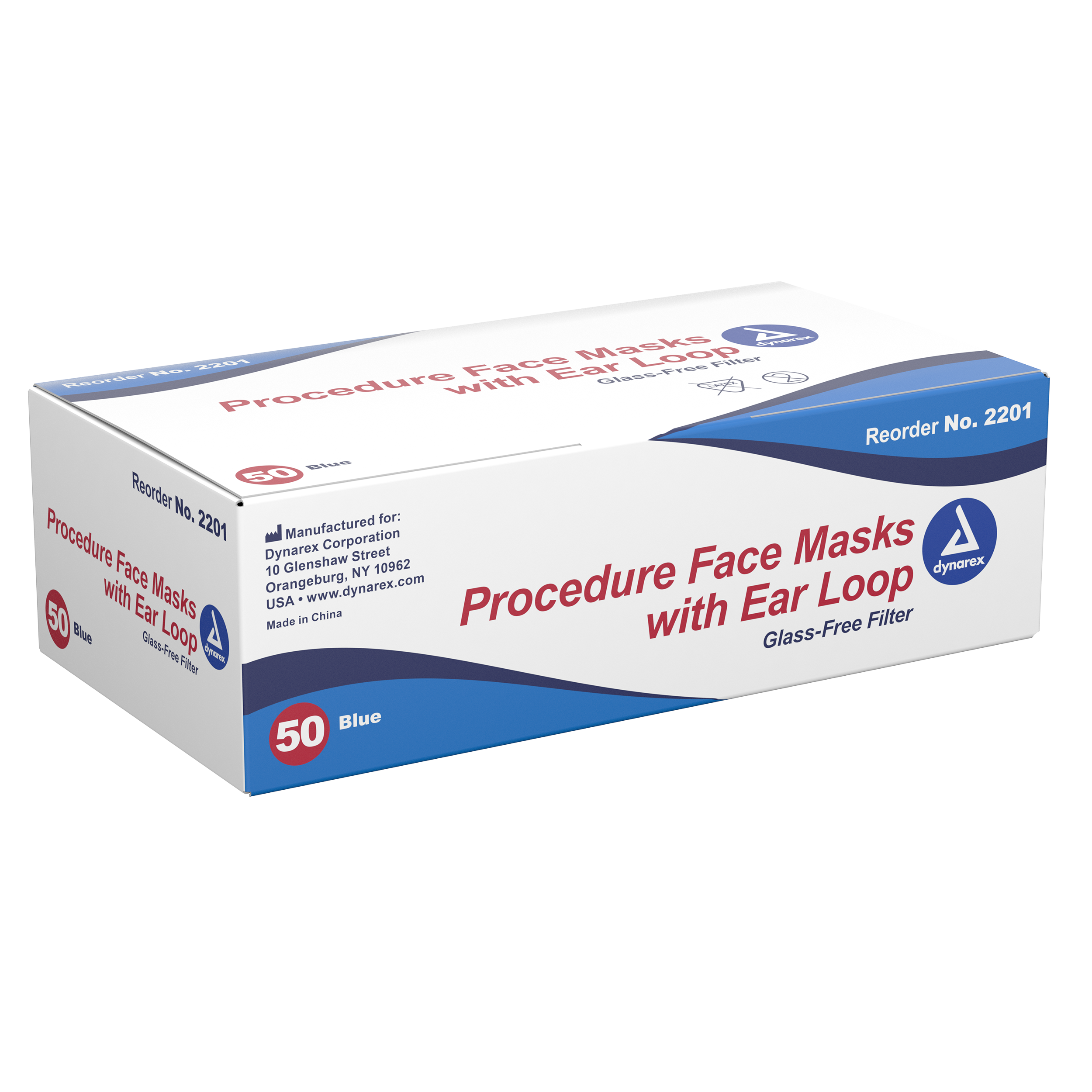 #2201 Dynarex Disposable Blue 3-Ply Pleated Procedure Face Masks