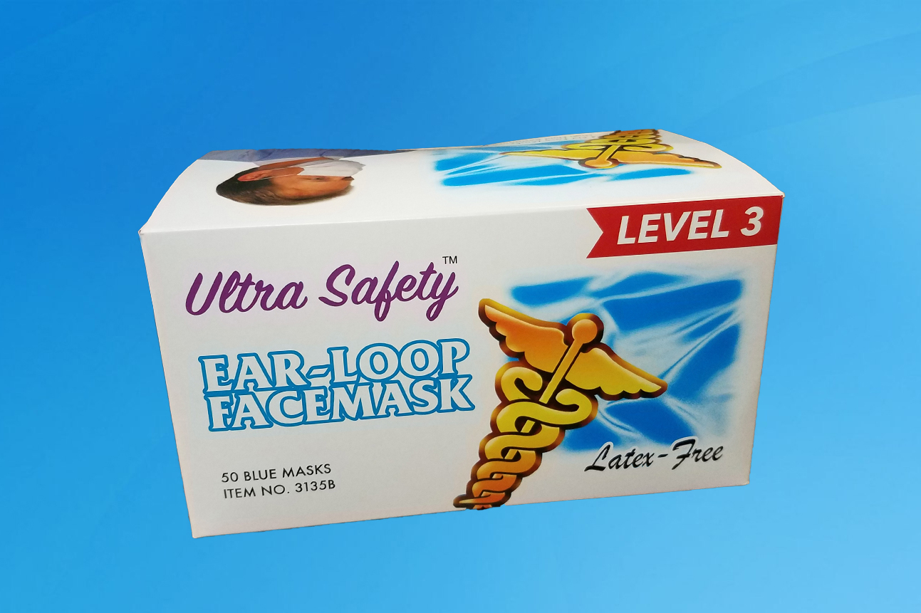 Maytex #3135B Maytex® Ultra Safety™ Disposable Level 3 4-ply Blue Ear Loop Face Masks