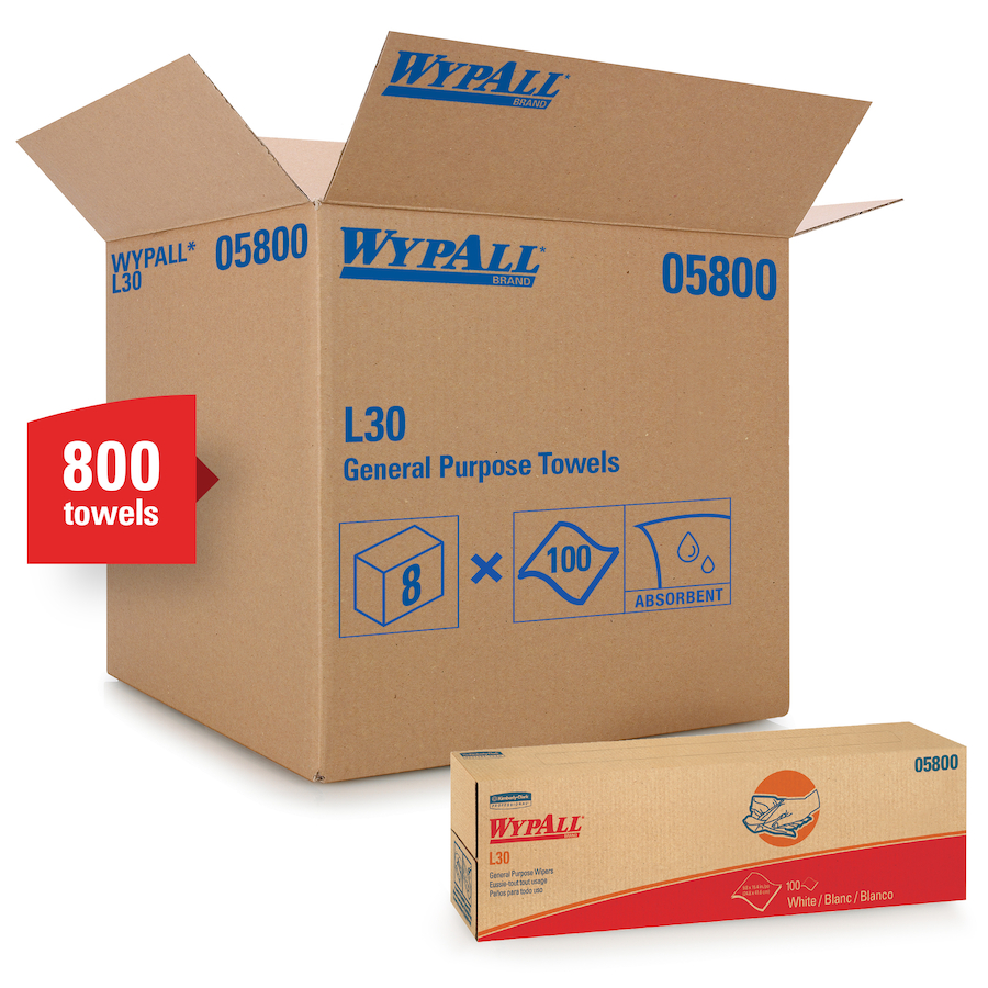  Kimberly Clark® Wypall® 05800 L30 Disposable General Purpose Wipers, Pop-Up Box