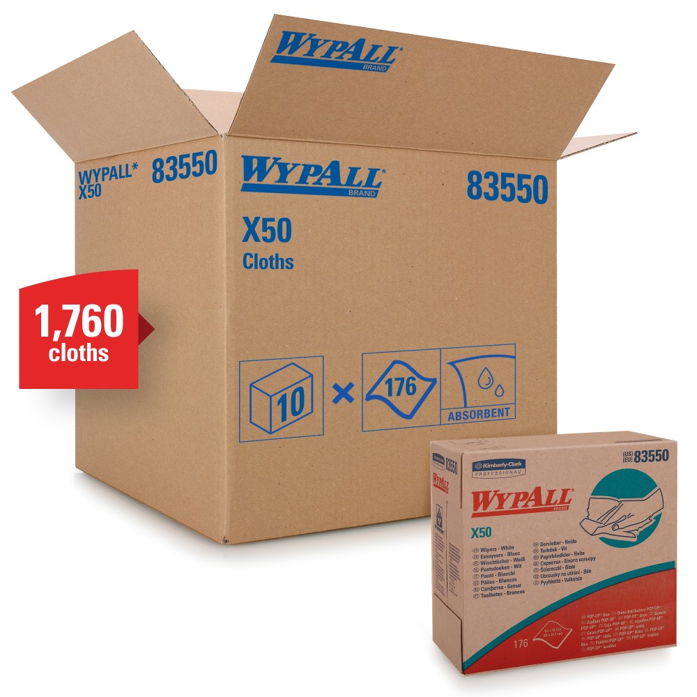 Kimberly Clark® Professional 83550 Wypall® X50 Disposable Wipers, Pop-Up Box