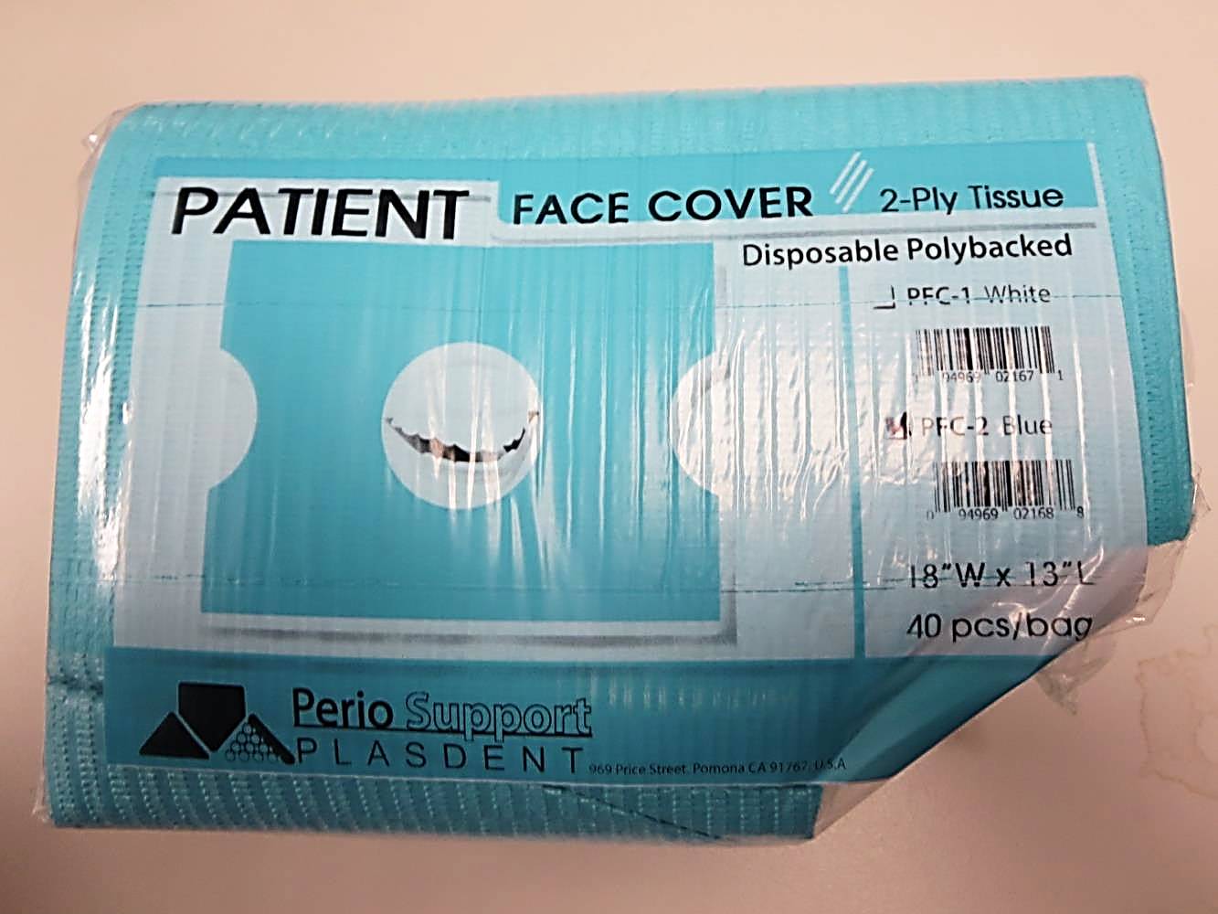 PFC Plasdent Patient Polybacked Face Cover, 18-in x 13-in 