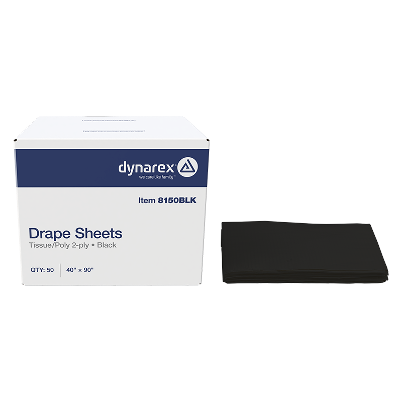 8150BLK Dynarex® 40-in x 90-in Disposable Drape Sheet, Black - opened master carton