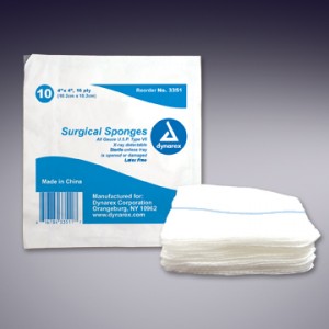 #3351 Dynarex® 4` x 4` 16-Ply X-Ray Detectable Sterile Gauze Sponges