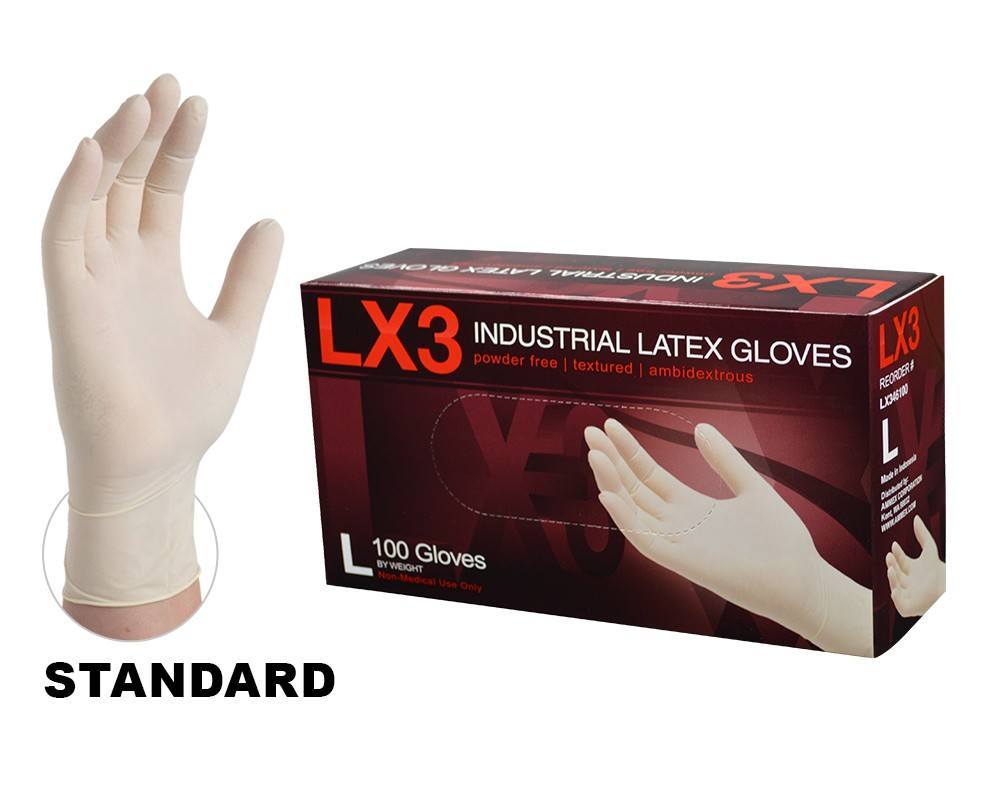 Ammex LX3 PowderFree Latex Gloves Industrial LX3 PF Latex Gloves