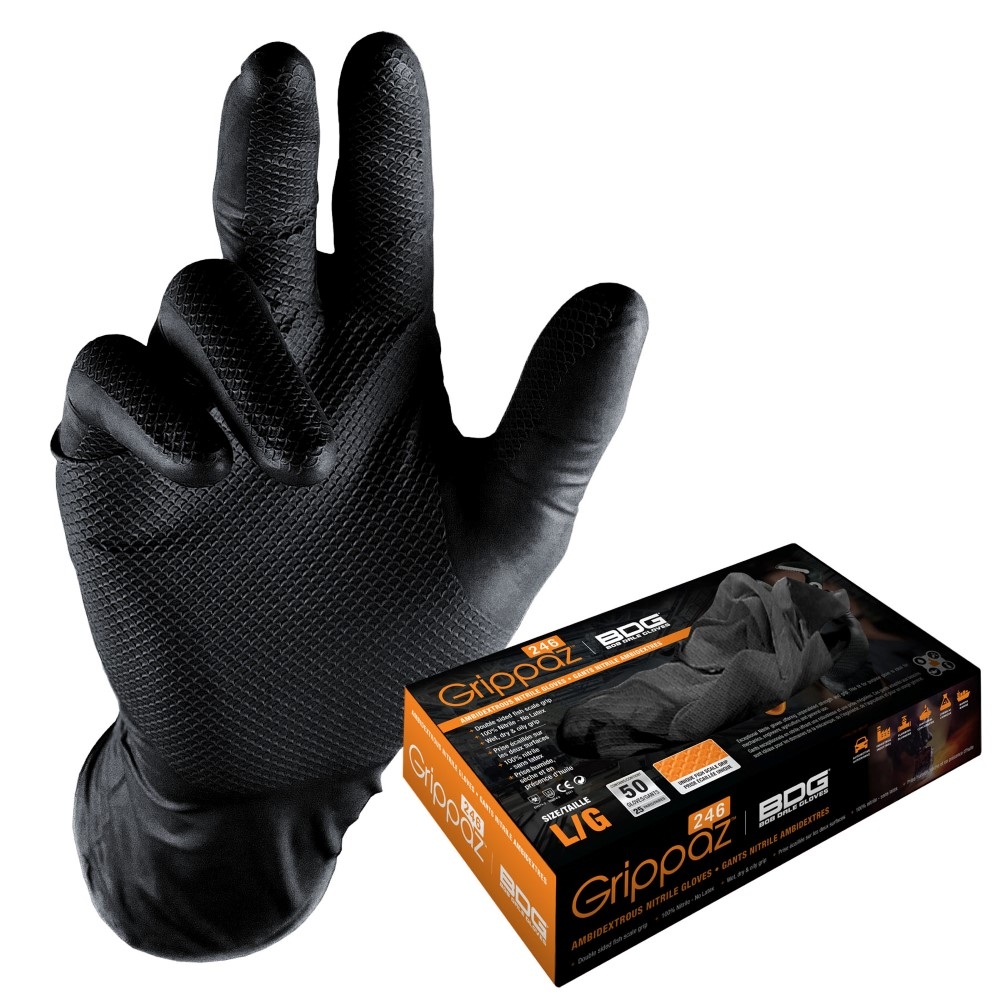Grippaz™ Skins FDA 21 CFR Compliant Disposable Nitrile Gloves Black