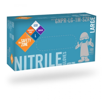 #GNPR-(SIZE)-1M-SZR Safety Zone Economy Food Grade Disposable Powder-Free Blue 3 mil Indigo Nitrile Gloves