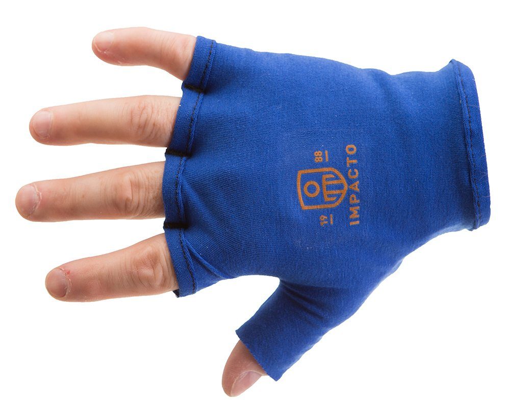 Palm Padded Blue Fingerless Glove Liner Impacto® Knife Handler Glove