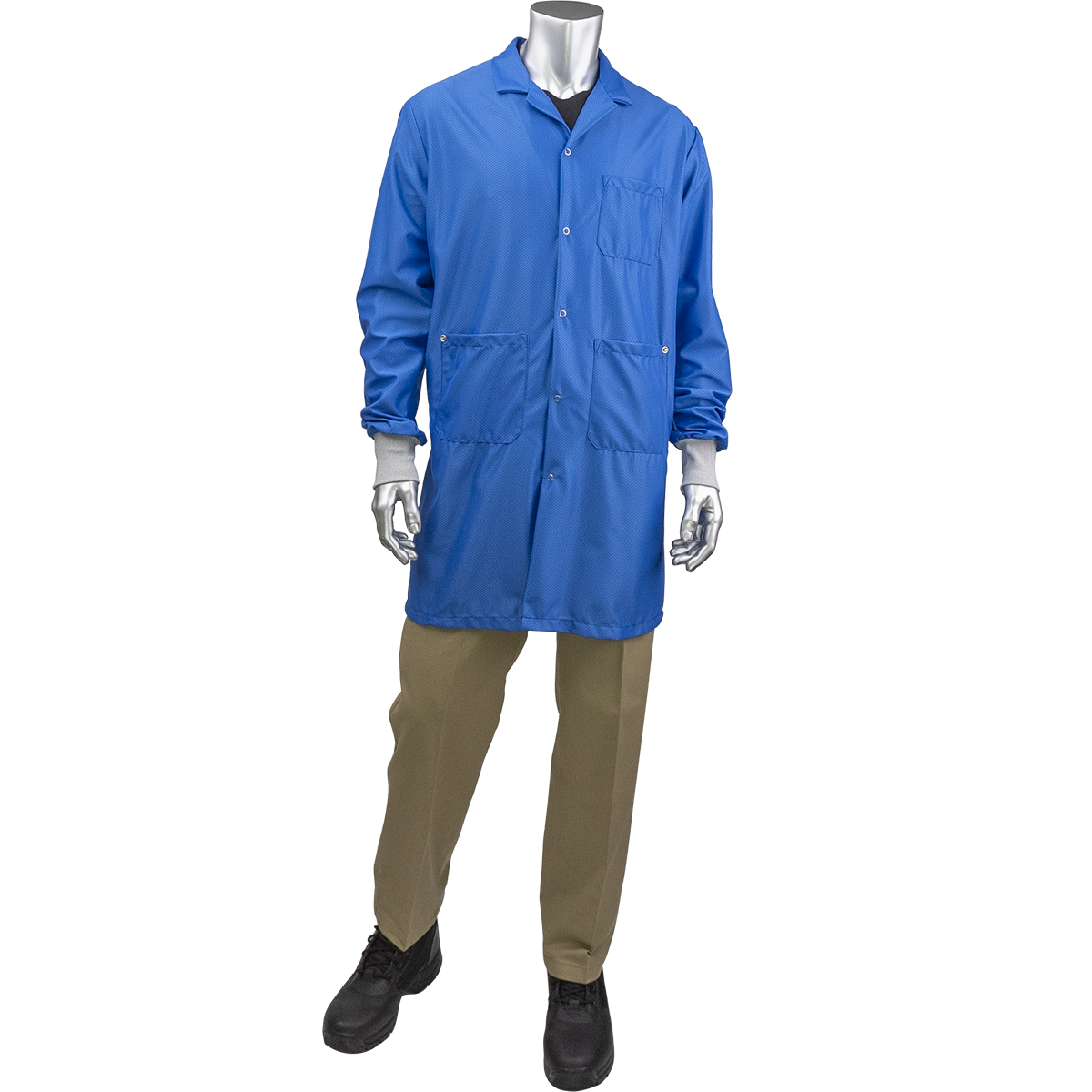 BR51C-44RB PIP® Uniform Technology™ StatStar Long ESD Labcoats with ESD Knit Cuffs, Blue