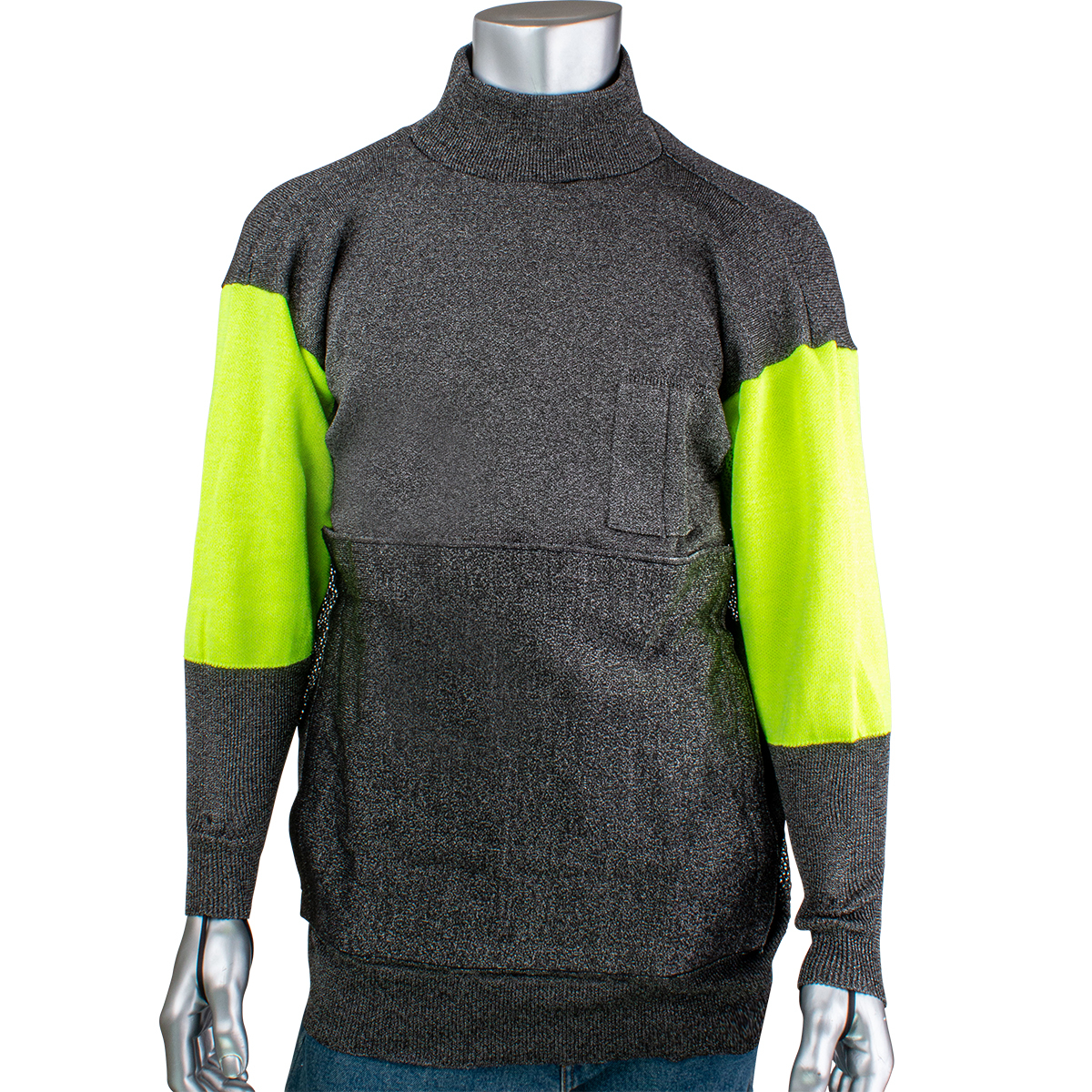 P190BP-PP1-TL PIP® Kut Gard® ATA® PreventWear™ Pullovers w/ Hi-Vis Sleeves, 3` Collar, 3/4 Mesh Back, Removable Belly Patch & Thumb Loops 