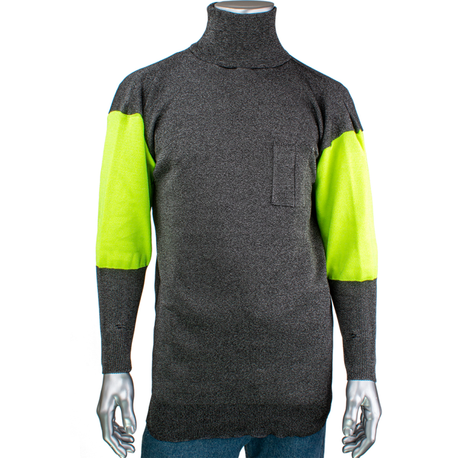 P191SP-PP1-TL  PIP® Kut Gard® ATA® PreventWear™ Pullovers w/ Hi-Vis Sleeves, 3` Comfort Collar and Solid Back