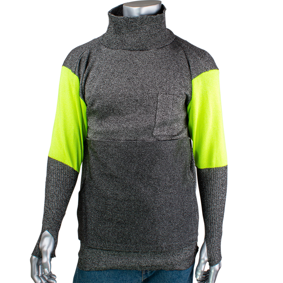 P601BP4CMHVBPP1TH PIP® Kut Gard® ATA® PreventWear™ Pullovers  w/ Hi-Vis Sleeves, Belly Patch, Thumb Hole & 4-in Collar