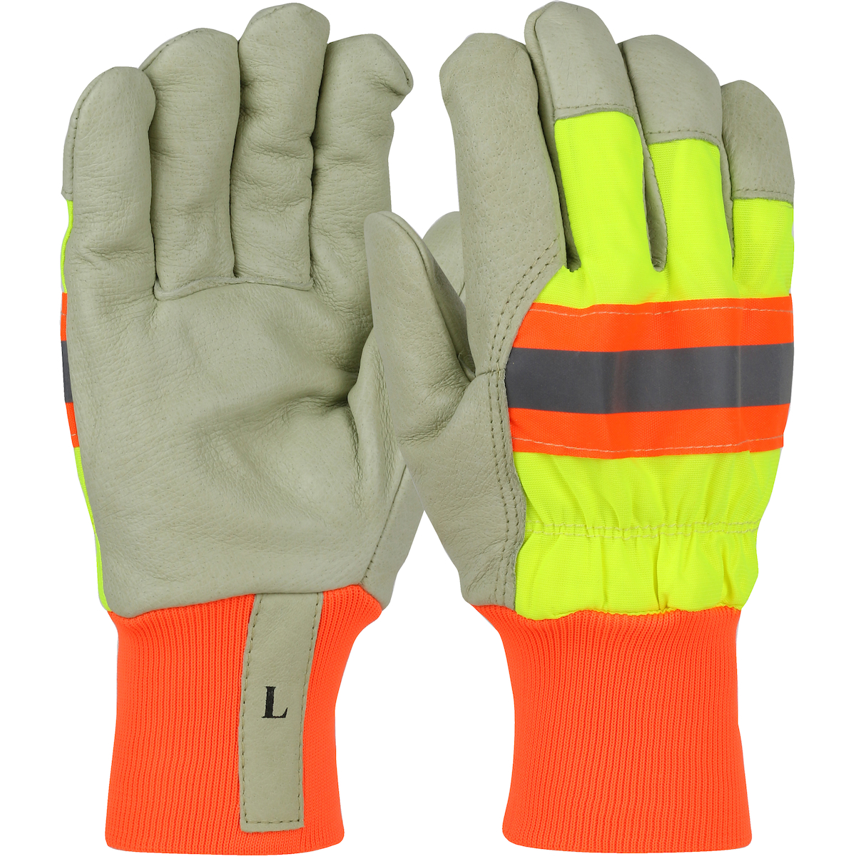 #HVY1555 PIP® West Chester Top Grain Pigskin Leather Palm Glove with Hi-Vis Nylon Back, Retro-Reflective Stripe, Posi-Therm® Liner and Knit Wrists