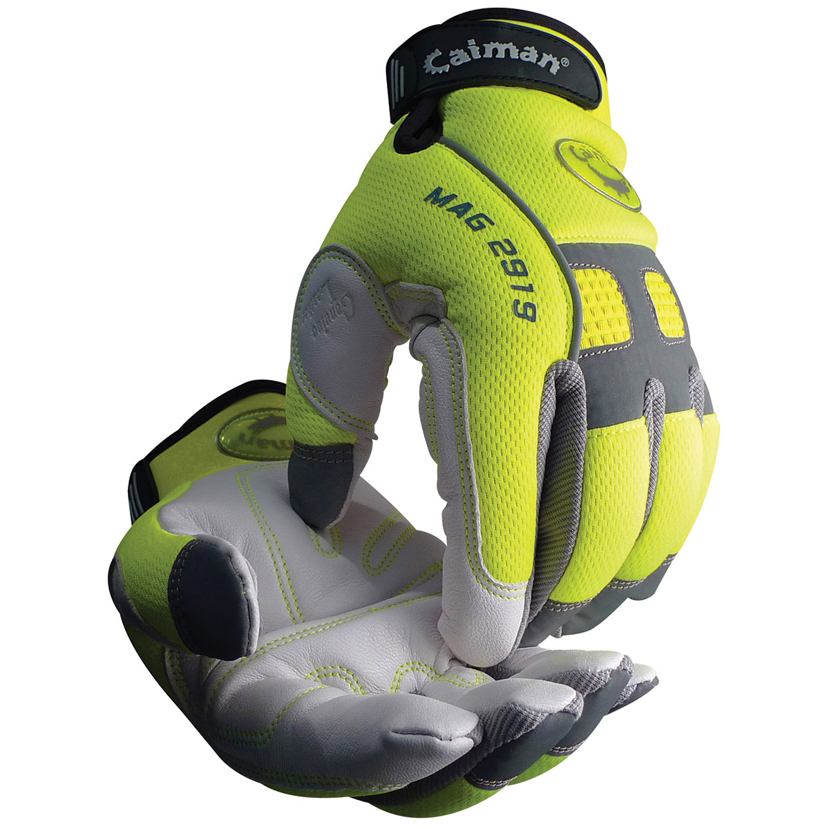 2919 PIP® Caiman® Hi-Vis Leather Palm AirMesh Back Gloves w/ Heatrac® Insulation 