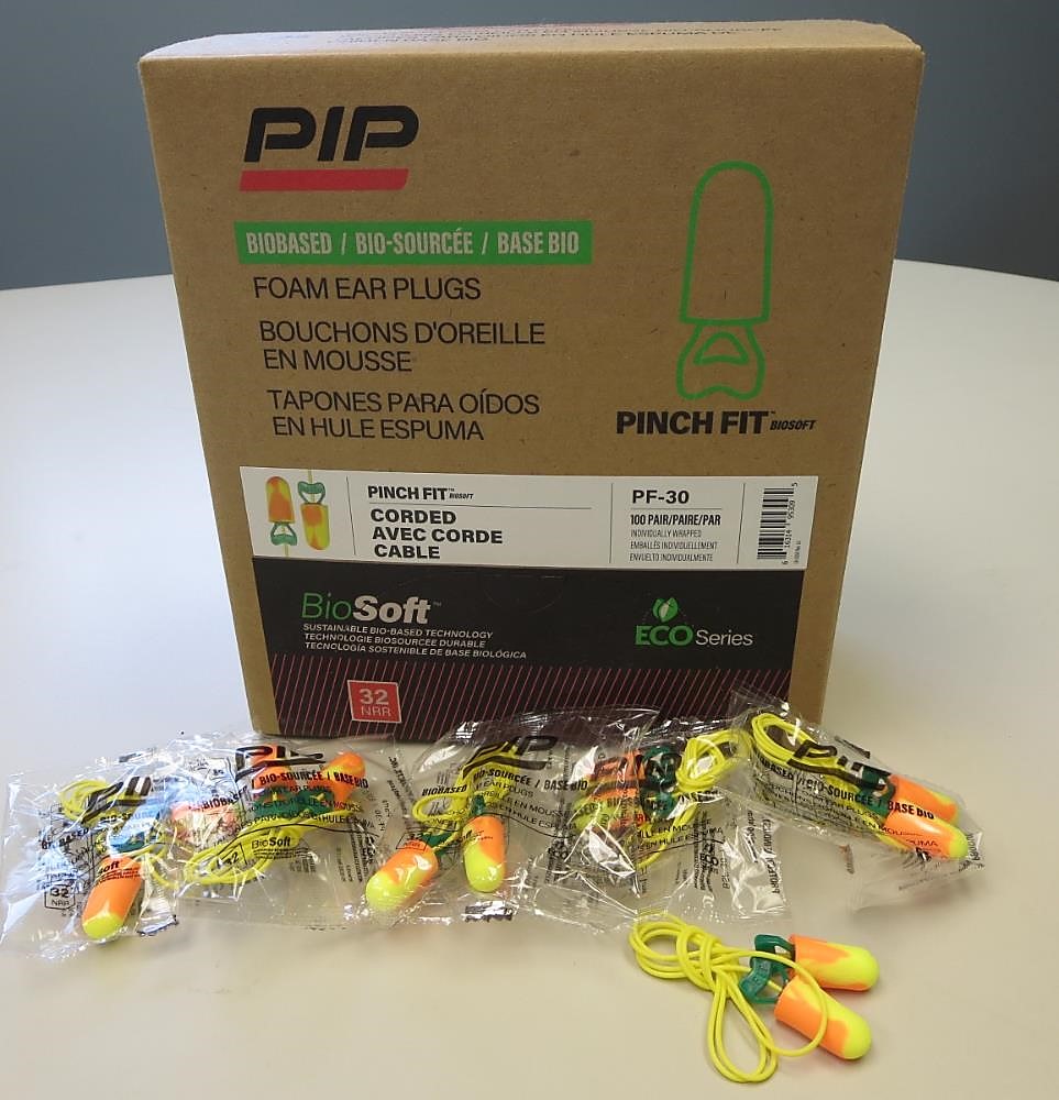 PIP® PF-30 Pinchfit™ BioSoft™ Corded Bio-Based Tapered Foam Ear Plugs - NRR 32