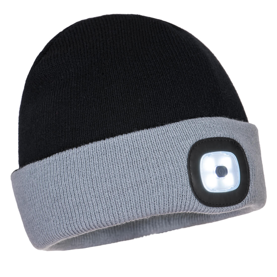 B034 Portwest® Two Tone Acrylic Knit Beanie w/ Rechargable LED Head Lights 