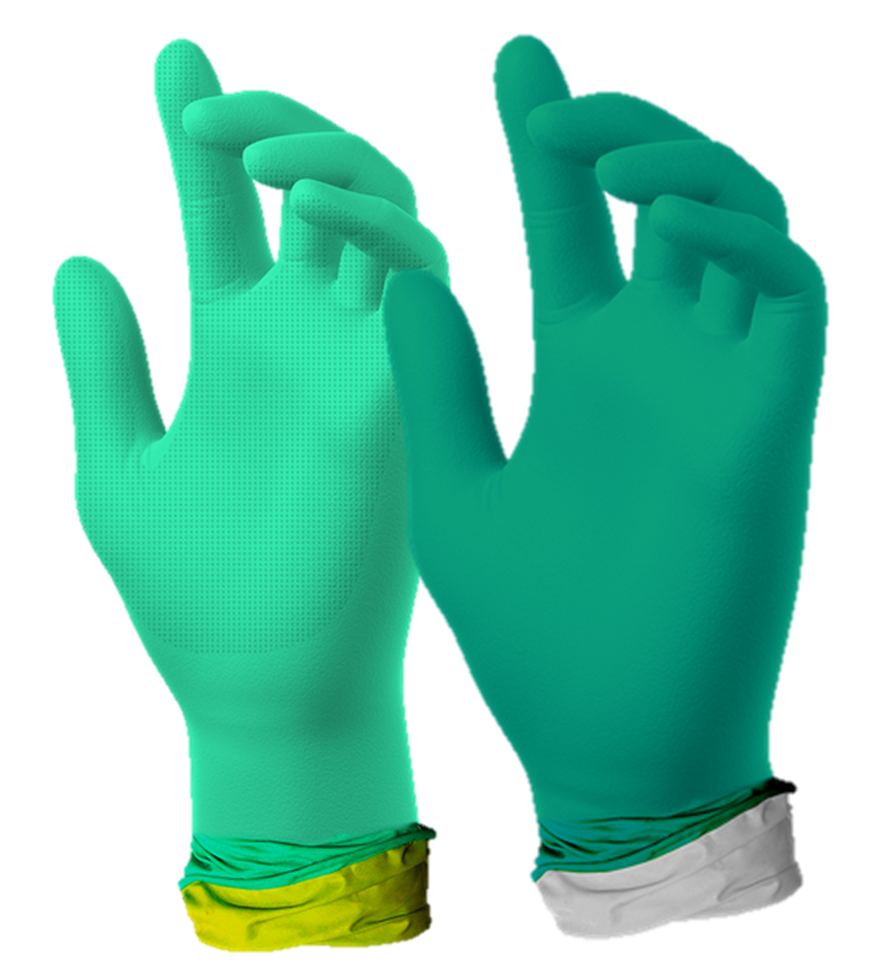 Green Nitrile Gloves Showing Contrasting Inner Lining