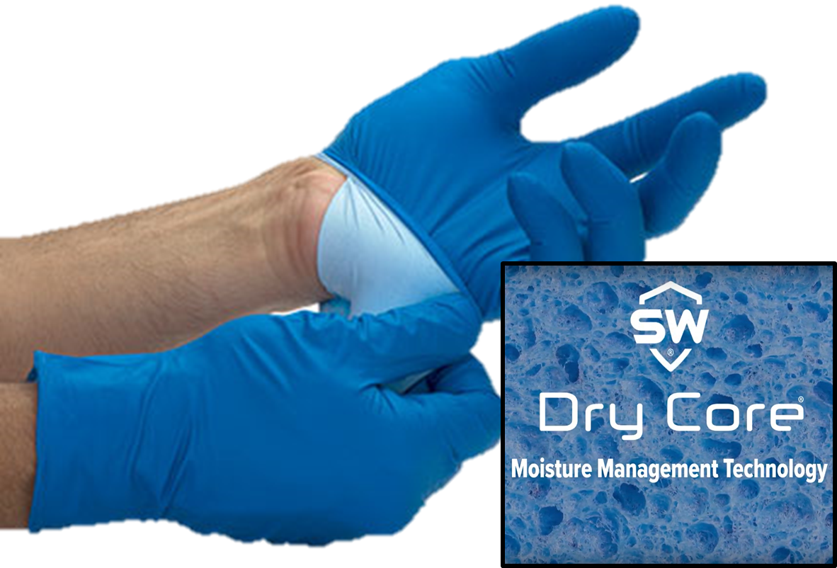 Blue Nitrile Glove with Dry Core™ Hand Drying Technology Inner Lining