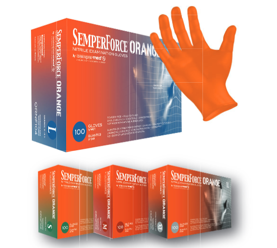 Sempermed® SemperForce®  Premium Hi-Viz Orange Nitrile Exam Gloves