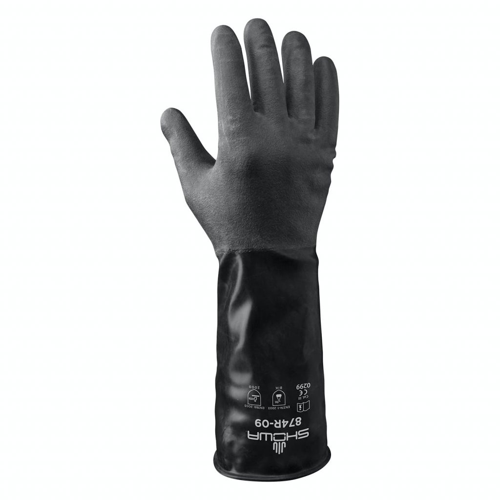 874R Showa® 14-Mil Unlined Rough Texture  Butyl Rubber Chemical-Resistant Gloves