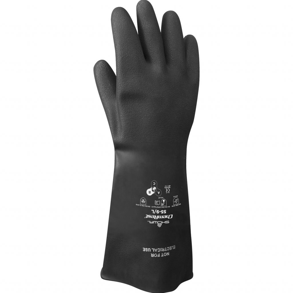 Showa® 55 15-inch 40-mil Unlined Black Natural Rubber Gloves