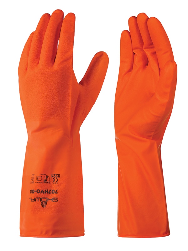 Showa® 707HVO Biodegradable Unlined Unsupported Fluorescent Orange 9-mil Chemical Resistant Nitrile Gloves w/ EBT