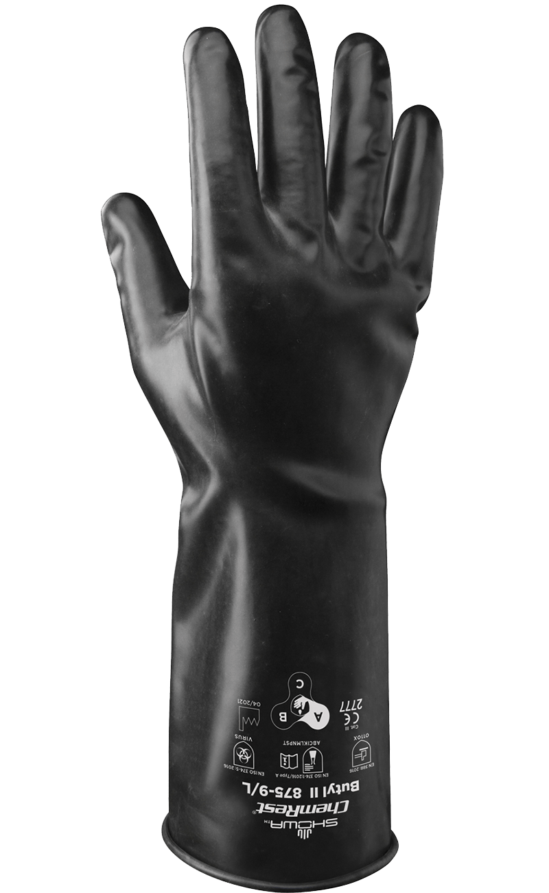 875 Showa® 14-Mil Unlined Smooth 14-inch black Butyl Rubber Chemical-Resistant Gloves