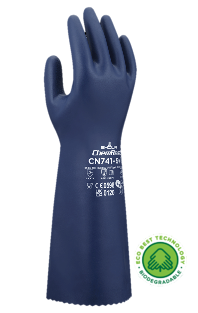Showa® CN740 Biodegradable EBT Flocked-Lined Nitrile Coated Gloves, 15-in (15-mil)
