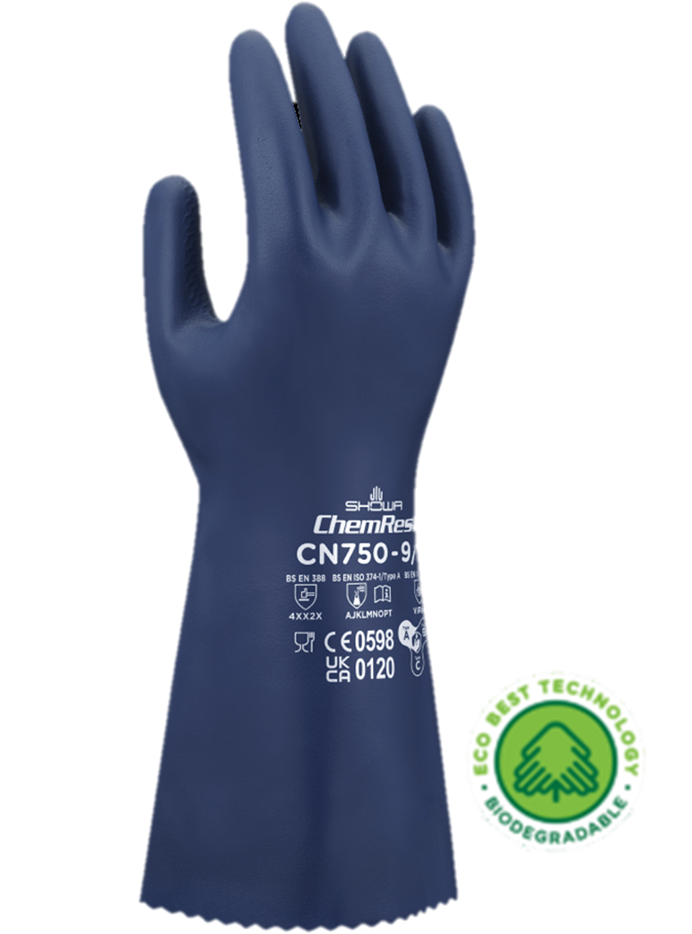 SHOWA 383 Biodegradable EBT Nitrile General Purpose Work Glove with Poly Li 