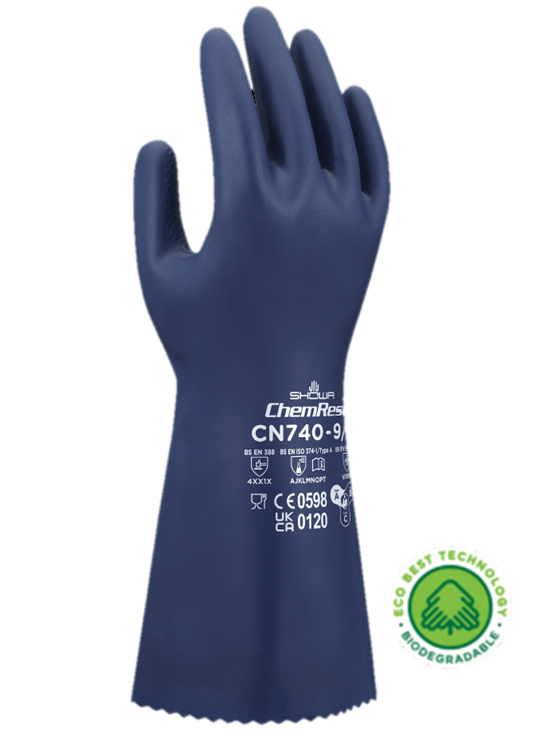 Showa® CN740 Biodegradable EBT Flocked-Lined Nitrile Coated Gloves, 13-in (15-mil) 