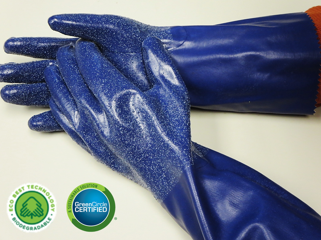 Showa® NSK24 Biodegradable Cotton Lined 14-inch Chemical Resistant Nitrile Gloves w/ EBT