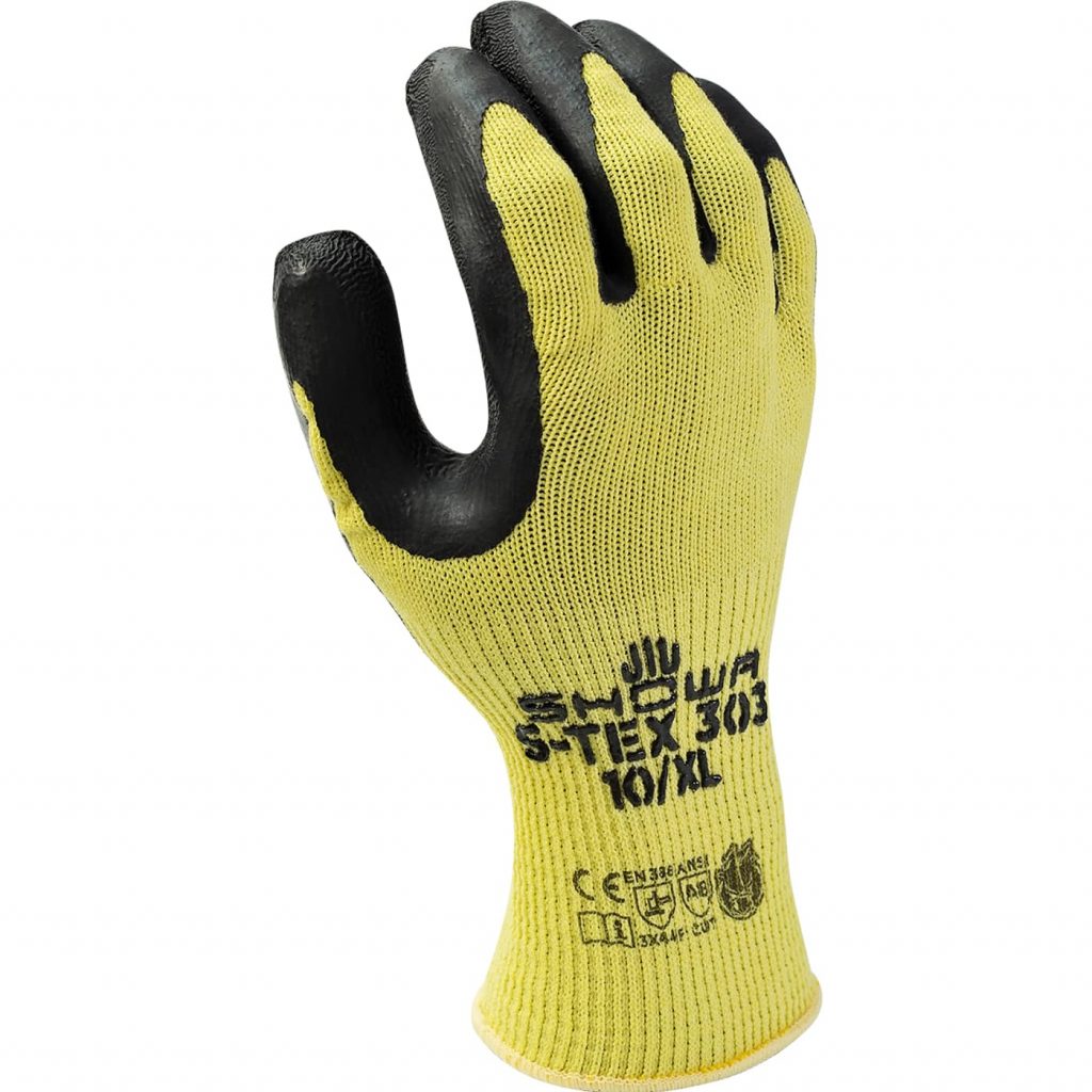 Showa® S-Tex® 303 A8 Gloves with Black Latex Palm Coating w/ patented Hagane Coil® technology. 