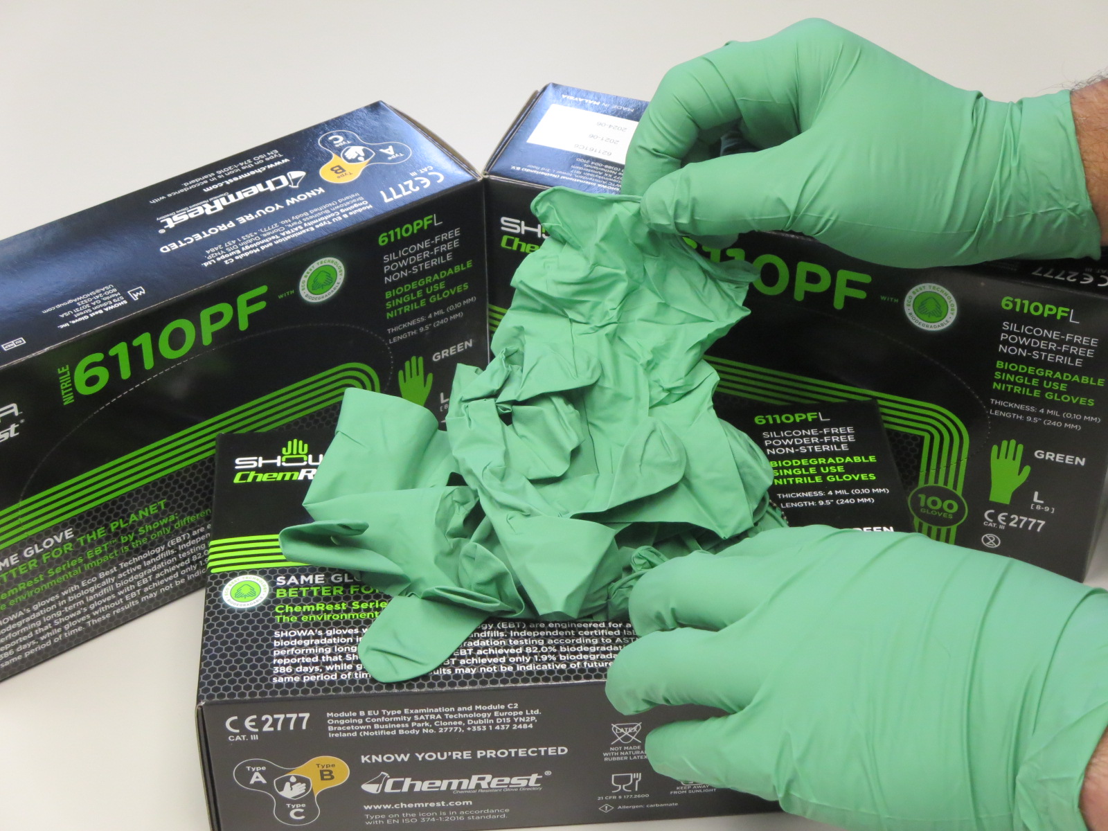 Showa® 6110PF Green 4-mil Biodegradable EBT Nitrile Gloves
