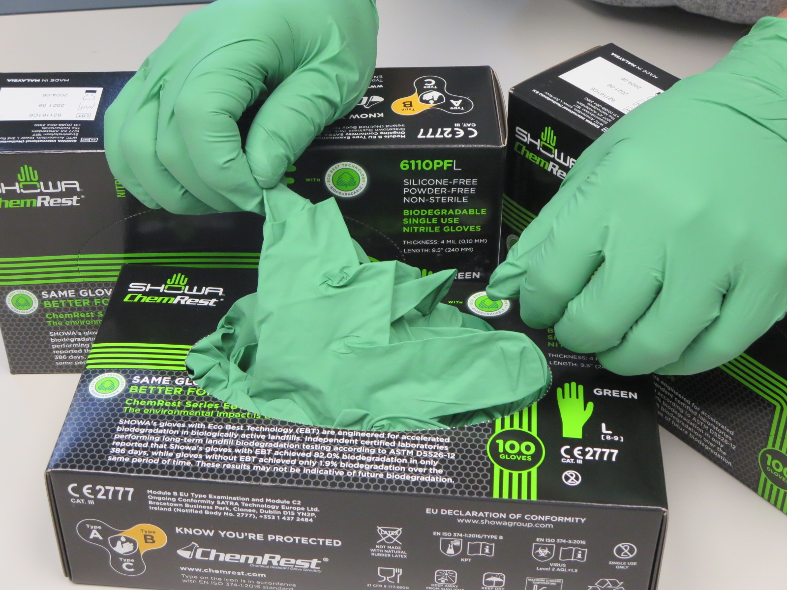Showa® 6110PF Biodegradable Green EBT Nitrile Gloves Sustainable