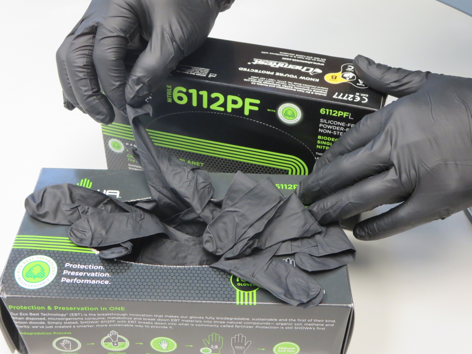 6112PF Showa® N-DEX™ Biodegradable  Single-Use Black Powder-Free Nitrile Gloves