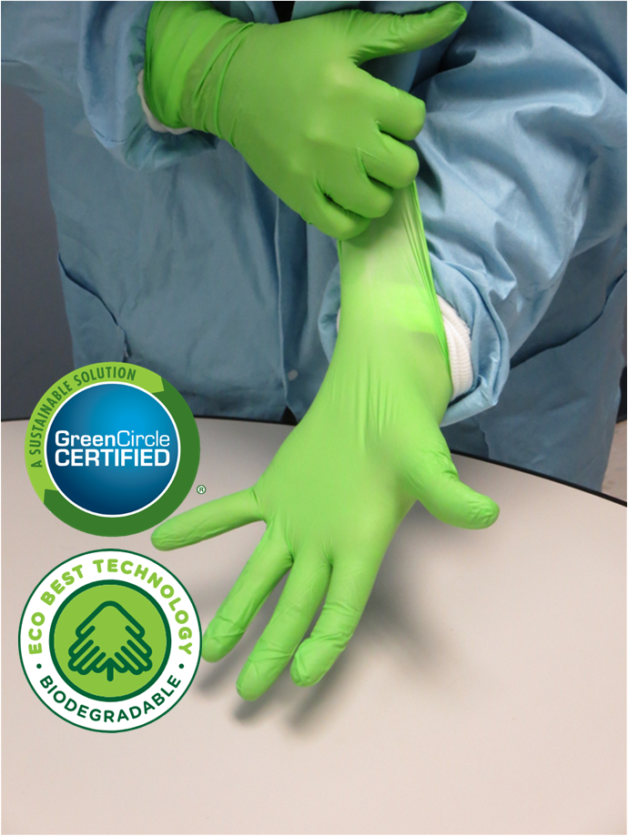 7705PFT Showa® Accelerator Free 4-mil Disposable fluorescent green Powder-Free Biodegradable Nitrile Gloves