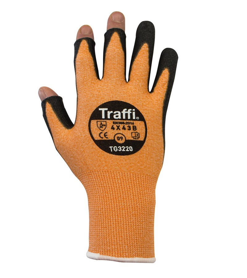 Traffi® TG3220 Open Finger Work Gloves Cut Level A2 Fingerless Safety
