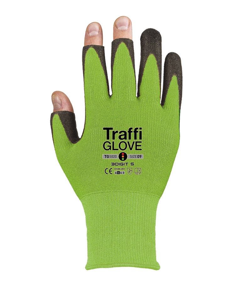 3 DIGIT 5 PU Coated Work Gloves Cut Level A3 Open Finger Gloves