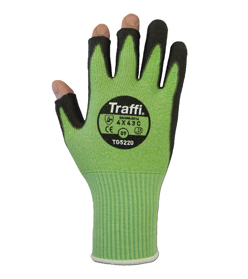 Traffi® TG5220 Work Gloves Open Finger Work Gloves Fingerless PU