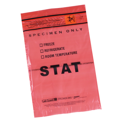 6` x 9` Safeguard® STAT Specimen Zipper Bag with Pouch - Red (2 mil)