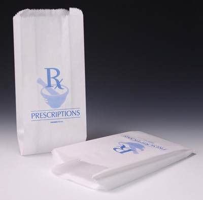 White Paper Pharmacy Bags with Printed Message