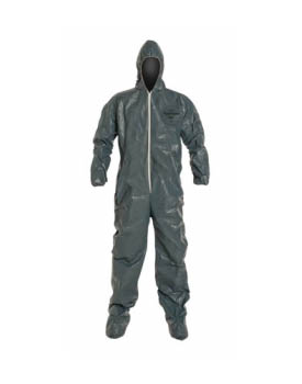 QC122SYL DuPont™ Tychem® 2000 Coverall. Standard Fit Hood. Elastic Wrists. Attached Socks. Serged Seams. Gray.
