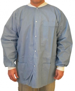 6200 Maytex® Disposable Blue SMS Protective Lab Jackets w/ Pockets & Knit Wrists